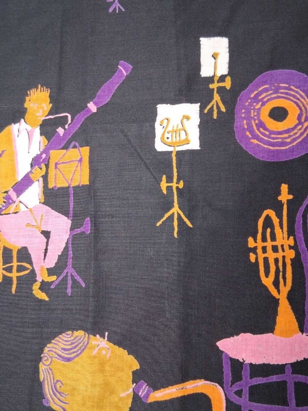 Vintage Robarre Fabrics Sewing Material Rock And Roll Jazz Band Musician 105" - Picture 9 of 16